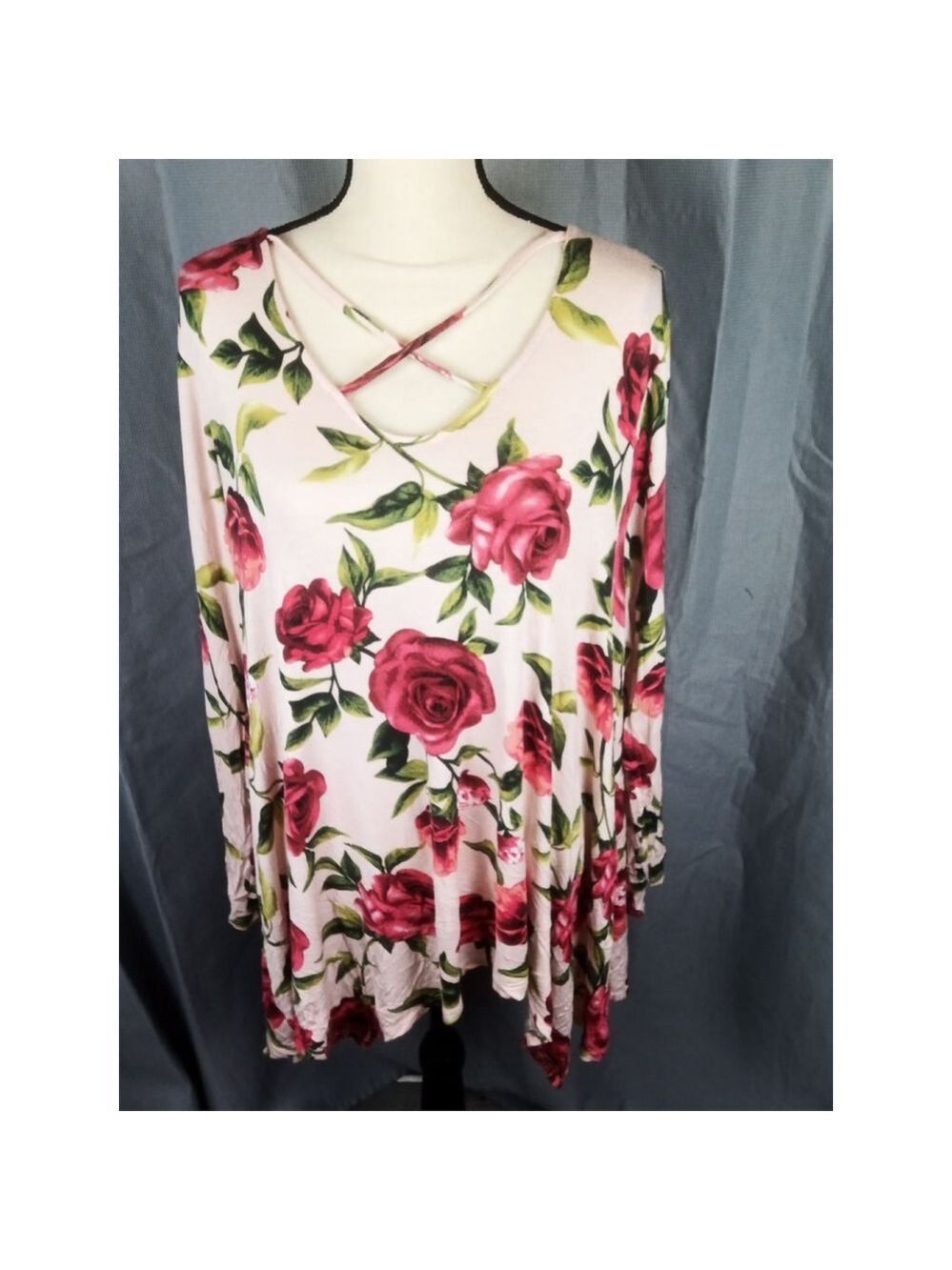 Women's ODDY Pink Red Floral Tunic Top 1X